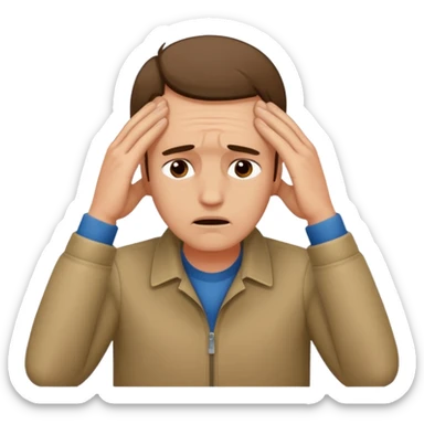 An overwhelmed man touching his forehead with his hands sticker