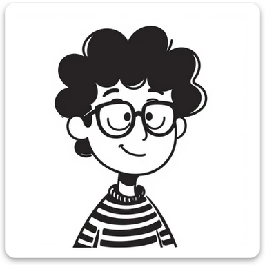 hand-drawn doodle of a dorky character with messy hair and glasses sticker