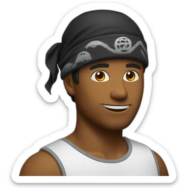 Un homme portant un bandana noir sur le visage et un bob sticker