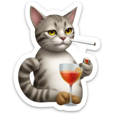 Cat smoking a cigarette and drinking a cocktail  sticker