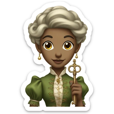 an elf woman login holding a big key in Victorian dress  full body  sticker