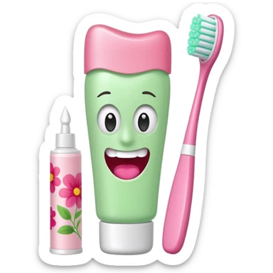 light green and pink toothbrush and floral toothpaste sticker