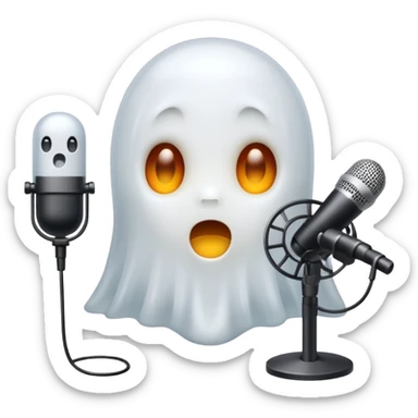 Cute Ghost no mouth doing a podcast sticker