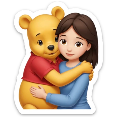 Winnie the Pooh hugging pretty brunette girl same size sticker
