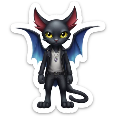 Cute edgy cool vampiric dark eldritch fantasy cat-vernid-Fakémon-Digimon with bat-wings as ears full body sticker