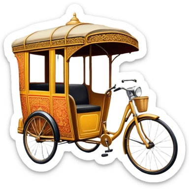 Cyclo rickshaw – Cinematic Realistic Cyclo Rickshaw, depicted as a charming, ornately painted three-wheeled cycle taxi with vintage detailing, set on bustling city streets under dynamic urban lighting that evokes cultural heritage and nostalgic charm. sticker