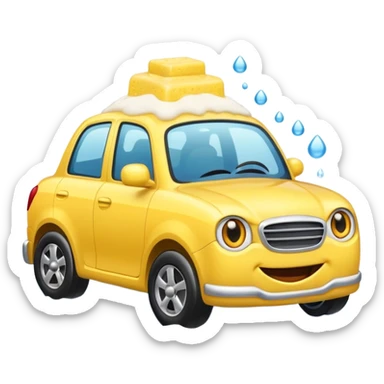 car wash emoji with car and soap suds, yellow sponge, playful expression sticker