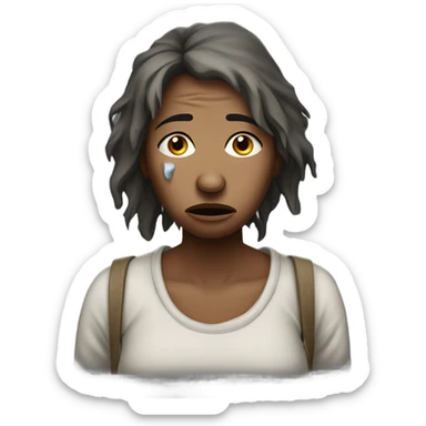 crying homeless woman sticker