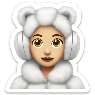 Girl in white big fluffy fur ear muffs sticker