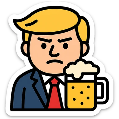 Donald Trump holding a beer, cartoon icon with color outline sticker