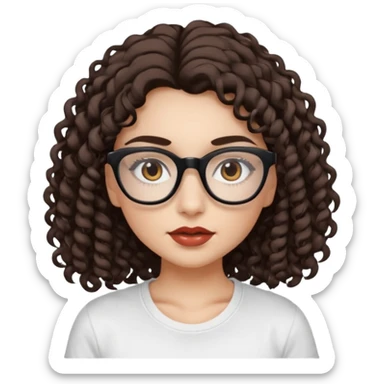 I want to describe me. I am a girl with brown hair amd curly hair. I have brown eyes and black glasses and long lashes with mascara. My lips are medium and my nose as well. I wear a white T-shirt. I am white skin with long curly hair. I want longa lashes with loong curly hair sticker