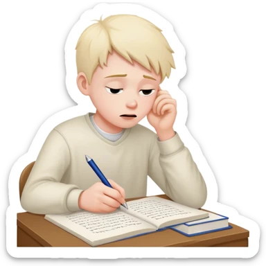 Student frantically writing "Dear God" at the top of an essay paper sticker