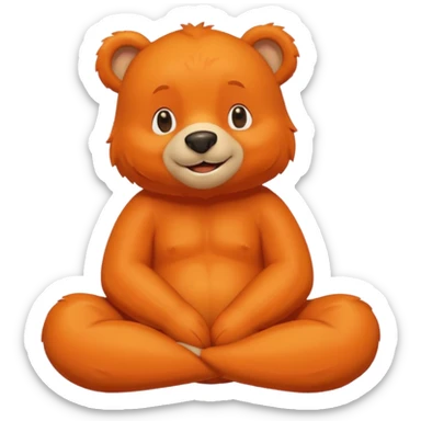 Create a orange friendly bear, make him look like from a kid cartoon and make him smile. Show his whole body. Make him look shy and cross his leg while he is standing sticker