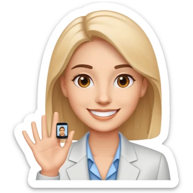 Professional salesperson smiling while on video call with client sticker