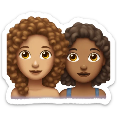 Two sister cuddling with brown curly hair one is light skin and one is brown skin  sticker