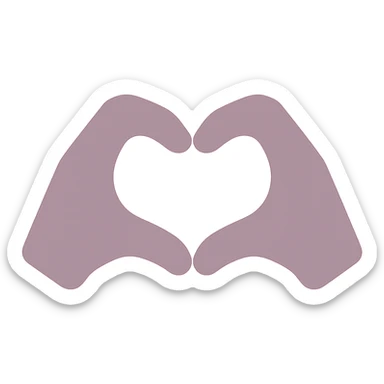 Make the hands more realistic while keeping the dull purple color-filled style, hands with rounded fingers making a heart shape, maintain transparent background. sticker