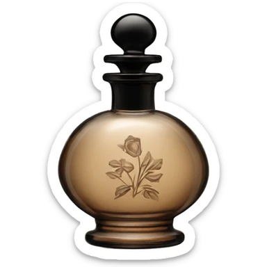 English vintage glass perfume bottle, old and shabby, stylish and minimalistic, black and brown sticker