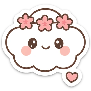vanilla cloud doe with rosy cheeks, cherry blossom crown, floating with faith and grace, brand identity mascot for social media sticker