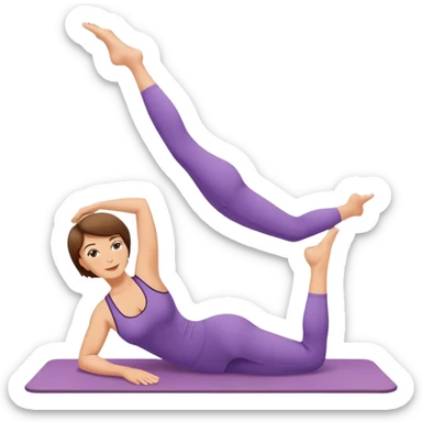 Pretty, sexy, mature, slightly curvy white Woman with short brown hair doing Pilates exercises  sticker