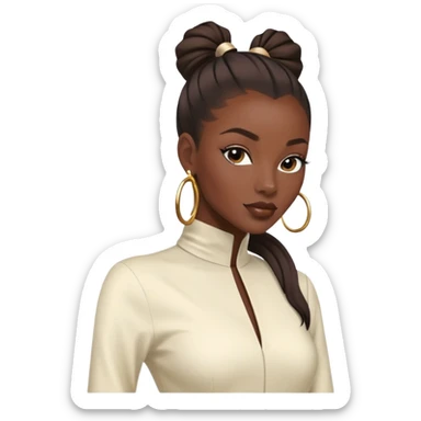 Stylish African fashion model with sleek high ponytail, elegant pose, fashionable outfit sticker