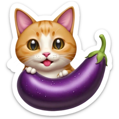cat licking wet eggplant  sticker