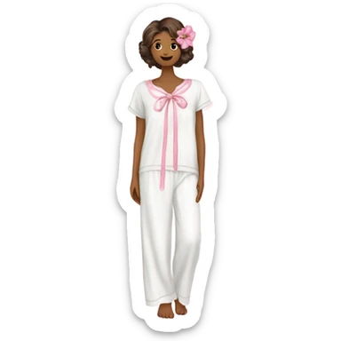white long flowy brandy melvile pyjamas with pink flowers and bows on  sticker