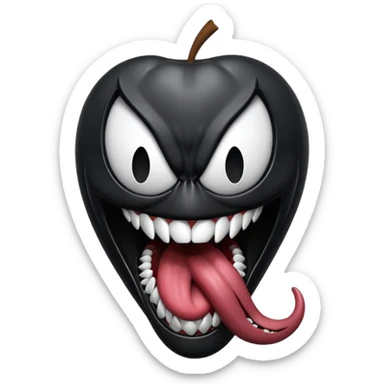 Venom symbiote, intense and energetic, tongue sticking out, Apple OS emoji style, no apple shape sticker