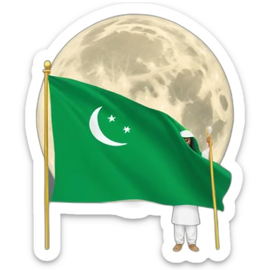 Arab person place the Saudi flag on the moon sticker