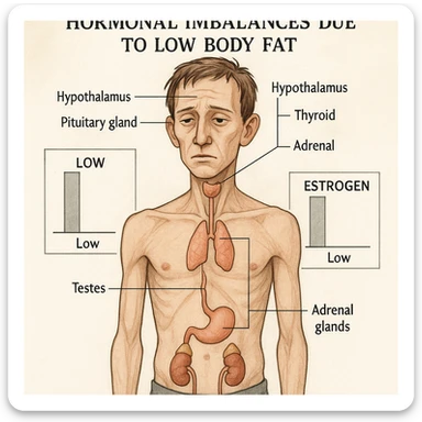 Uomo con squilibri ormonali a causa dei grassi bassi nel corpo e ha testosterone ed estrogeni bassi sticker