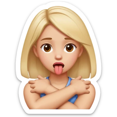 Girl with crossed arms grabbing neck sticking her tounge out sticker