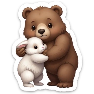 small bunny holding hands with big bear sticker