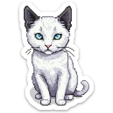 a close up portrait of a realistic adult white cat with black ears, he is giving skeptical slant eyed side-eye to the camera, cutscene graphic
 sticker