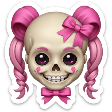 skull emoji with pink ribbon pookie sticker