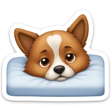 Sad dog on a bed sticker