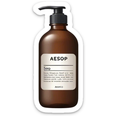 Black soap bottle with brand on label aesop sticker