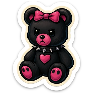 gothic teddy bear, black and pink, retro stickers style sticker