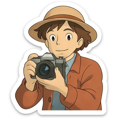 ghibli style photographer with camera sticker