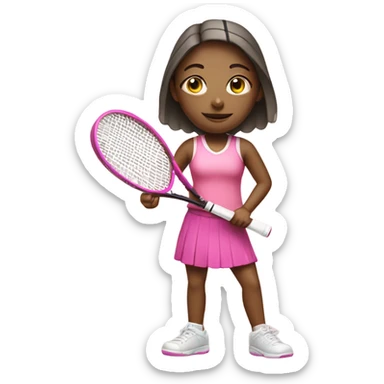 Girl with tennis racket wearing pink sticker