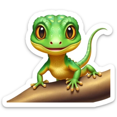 cinematic-cute-realistic gecko-portrait-emoji,-head-tilted-playfully-and-inquisitively,-featuring-a-small,-charming-body-with-smooth,-vividly-patterned-scales,-bright,-sparkling-eyes-and-delicate,-sticky-toe-pads,-simplified-yet-irresistibly-adorable sticker
