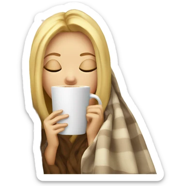 blonde girl inside a blanket sipping coffee eyes closed sticker