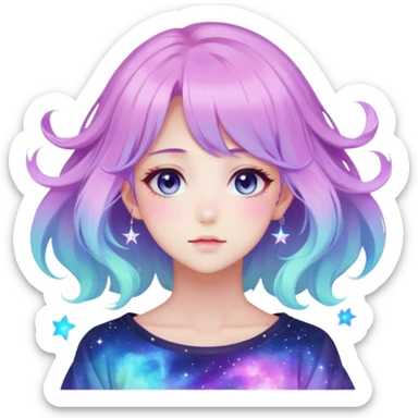 Beautiful gorgeous attractive anime lady with beautiful nebula hair, fashion aesthetic, ethereal, fairycore, pastelcore  sticker