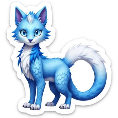 Kawaii dark edgy fantasy ethereal feline-vernid-sergal-fursona animal creature with a tufted tail full body sticker