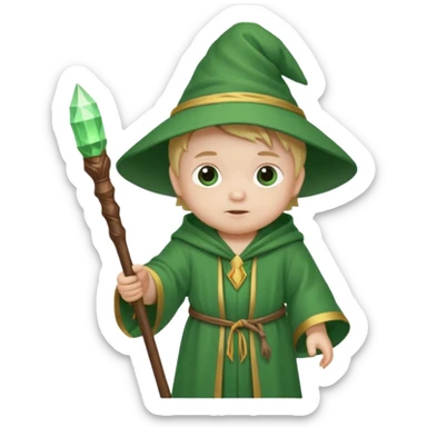 baby wizard with green robe and staff sticker
