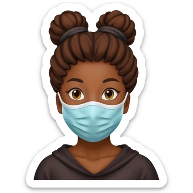 bun haired black woman with covid mask sticker