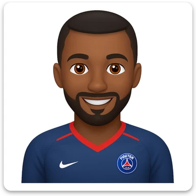 Add a short beard to the PSG footballer Blaise Matuidi emoji, keep the PSG jersey and smiling expression. Maintain the style and look of the original emoji. sticker