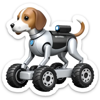 Very fast  jumping riot Boston Dynamics police robotic beagle Sherlock Holmes robodog with large off-road wheels  sticker