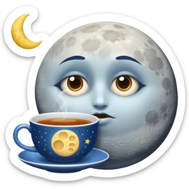 moon with under-eye circles drinking night tea sticker
