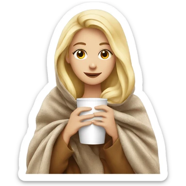 Blonde girl in blanket drinking coffee  sticker