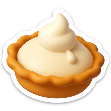 Remove the background so only the cream pie with a tiny cream droplet starting to appear is visible. Keep the playful 3D emoji style, golden brown crust, and same angle as reference. sticker