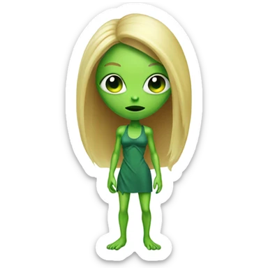 a green alien woman full body,blonde sticker